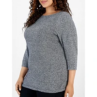 Plus Boat-Neck Button-Sleeve Top