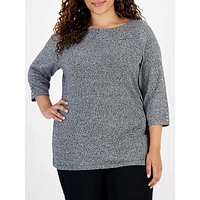 Plus Boat-Neck Button-Sleeve Top