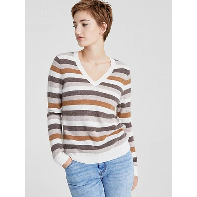 Striped Cashmere V-Neck Sweater