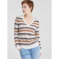 Striped Cashmere V-Neck Sweater