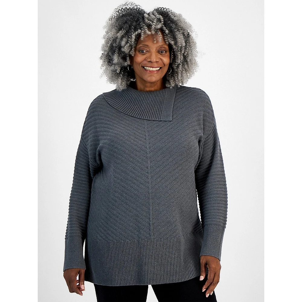 Plus Envelope-Neckline Tunic Sweater