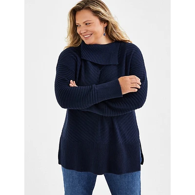 Plus Envelope-Neckline Tunic Sweater