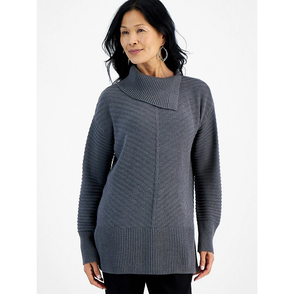 Envelope-Neck Tunic Sweater