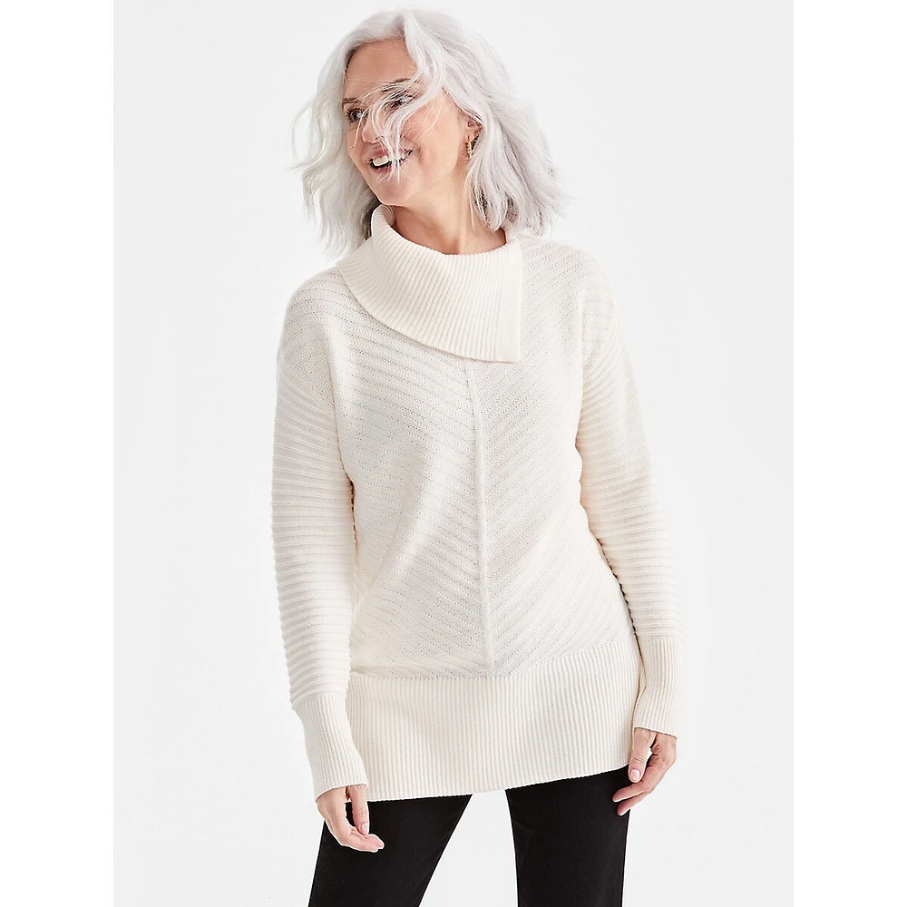 Envelope-Neck Tunic Sweater