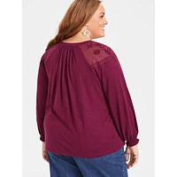 Plus Mesh-Trim Raglan-Sleeve Blouse