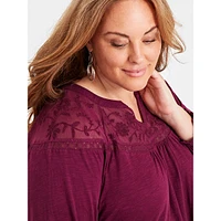 Plus Mesh-Trim Raglan-Sleeve Blouse