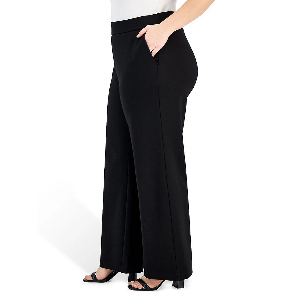 Plus High-Rise Wide-Leg Ponte-Knit Pants