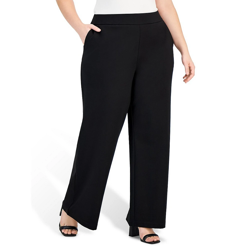 Plus High-Rise Wide-Leg Ponte-Knit Pants