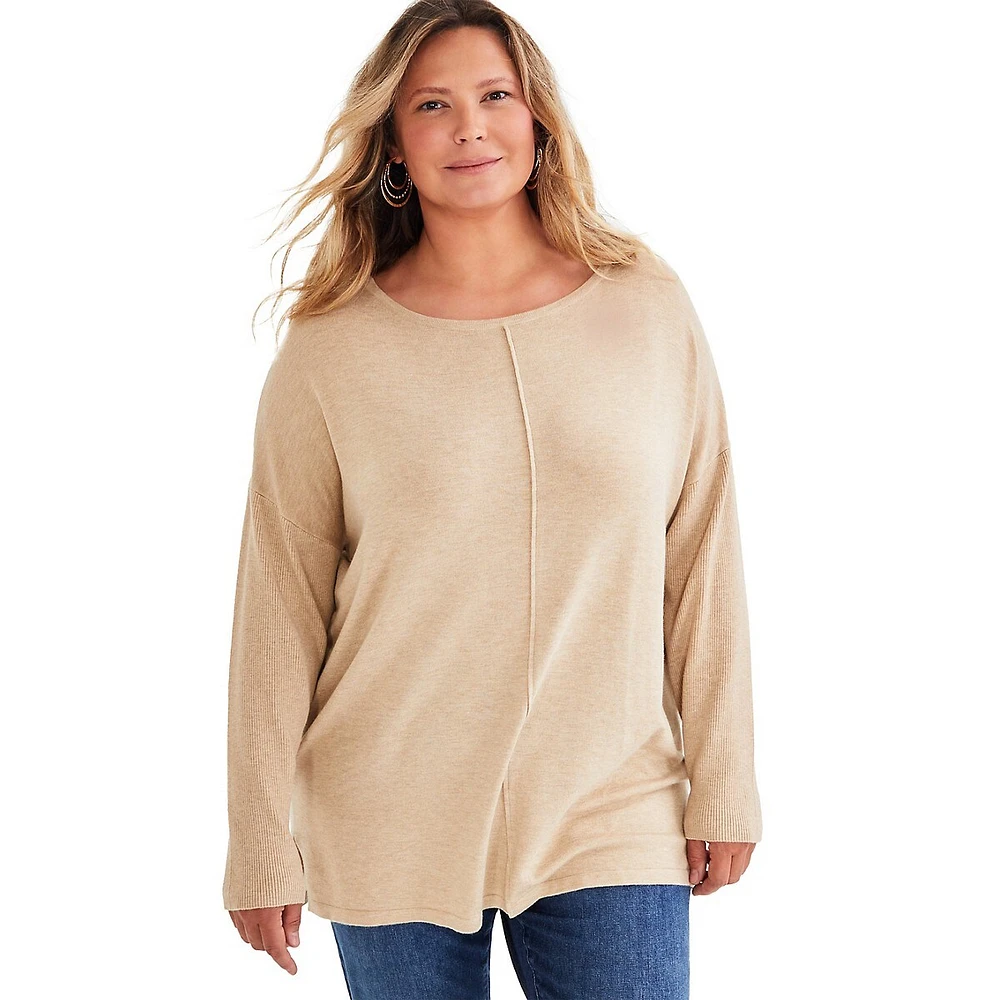 Plus Knit Seam-Front Tunic Top