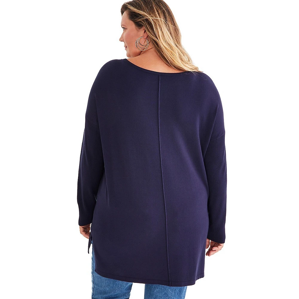 Plus Knit Seam-Front Tunic Top