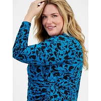 Plus Print Collared Faux-Wrap Top