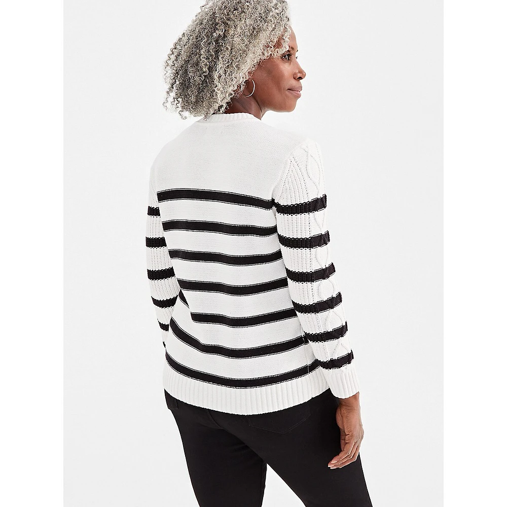 Striped Cable-Knit Sweater