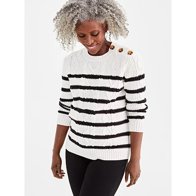 Striped Cable-Knit Sweater