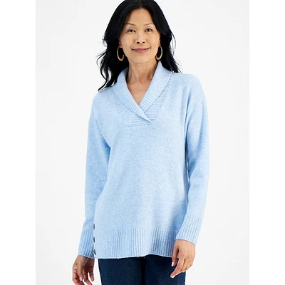 Petite Shawl-Collar Side-Button Tunic Sweater