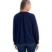 Long-Sleeve Smocked-Shoulder Top