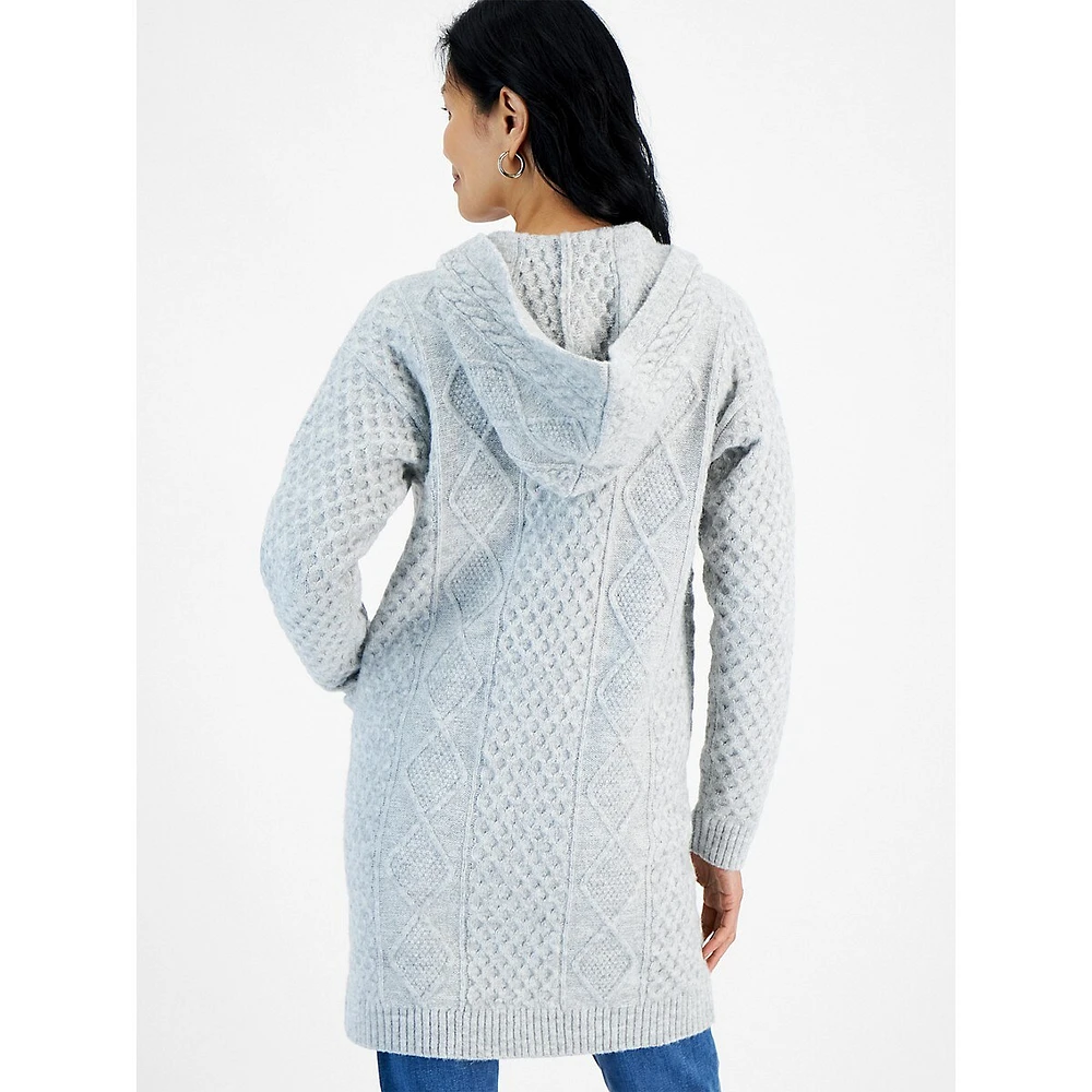 Hooded Open-Front Chunky Cable-Knit Cardigan