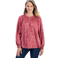 Smocked-Neck Print Top