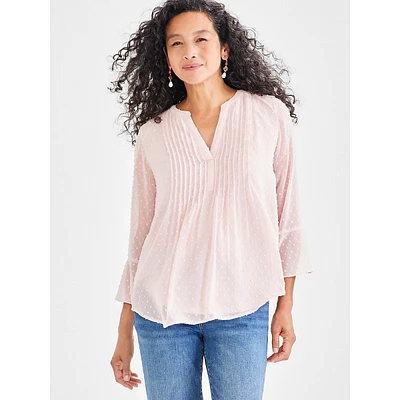 Petite Pintucked Tonal-Dot Blouse