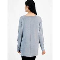 Rib-Sleeve High-Low Tunic Sweater