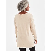 Petite Rib-Sleeve High-Low Tunic Sweater