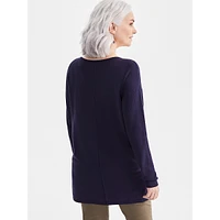 Rib-Sleeve High-Low Tunic Sweater
