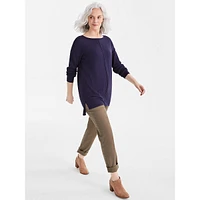 Rib-Sleeve High-Low Tunic Sweater