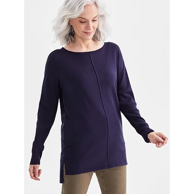 Rib-Sleeve High-Low Tunic Sweater