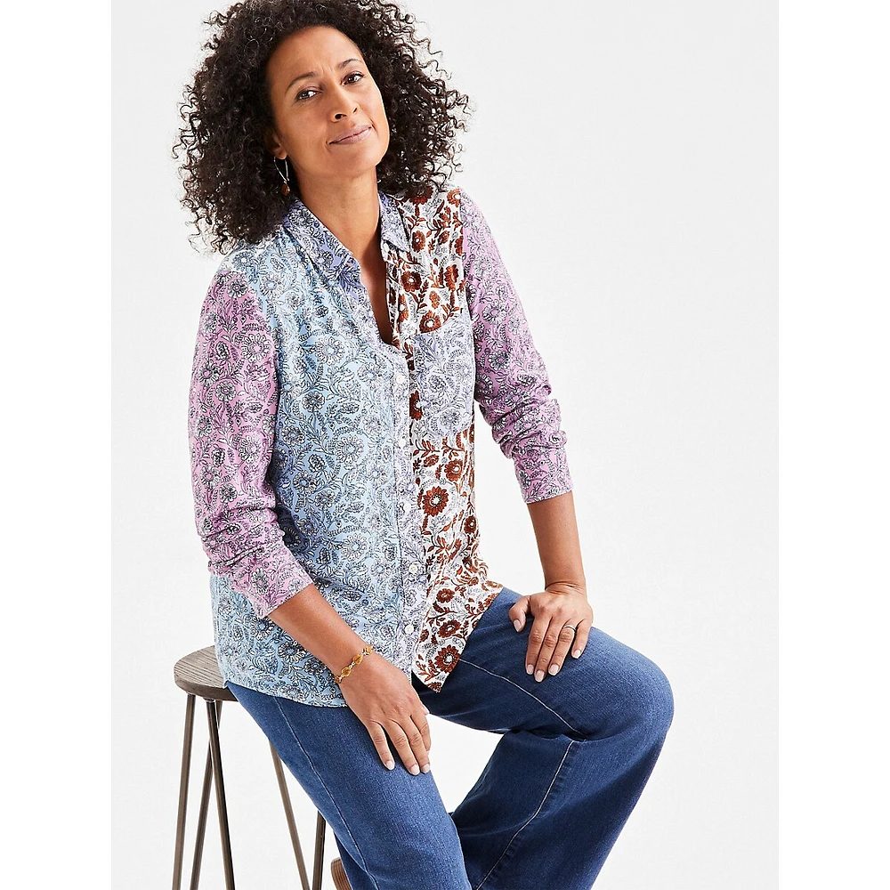 Cotton Patchwork-Print Perfect Shirt