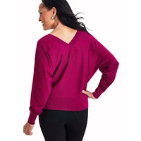 V-Neck & V-Back Dolman-Sleeve Sweater