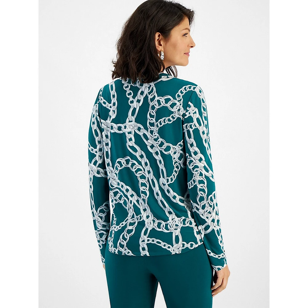 Chain-Print Zip-Pocket Top