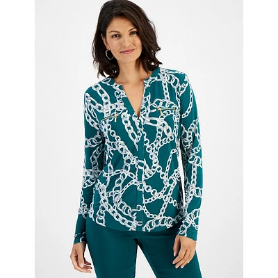 Chain-Print Zip-Pocket Top