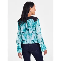 Surplice Bell-Sleeve Print Blouse