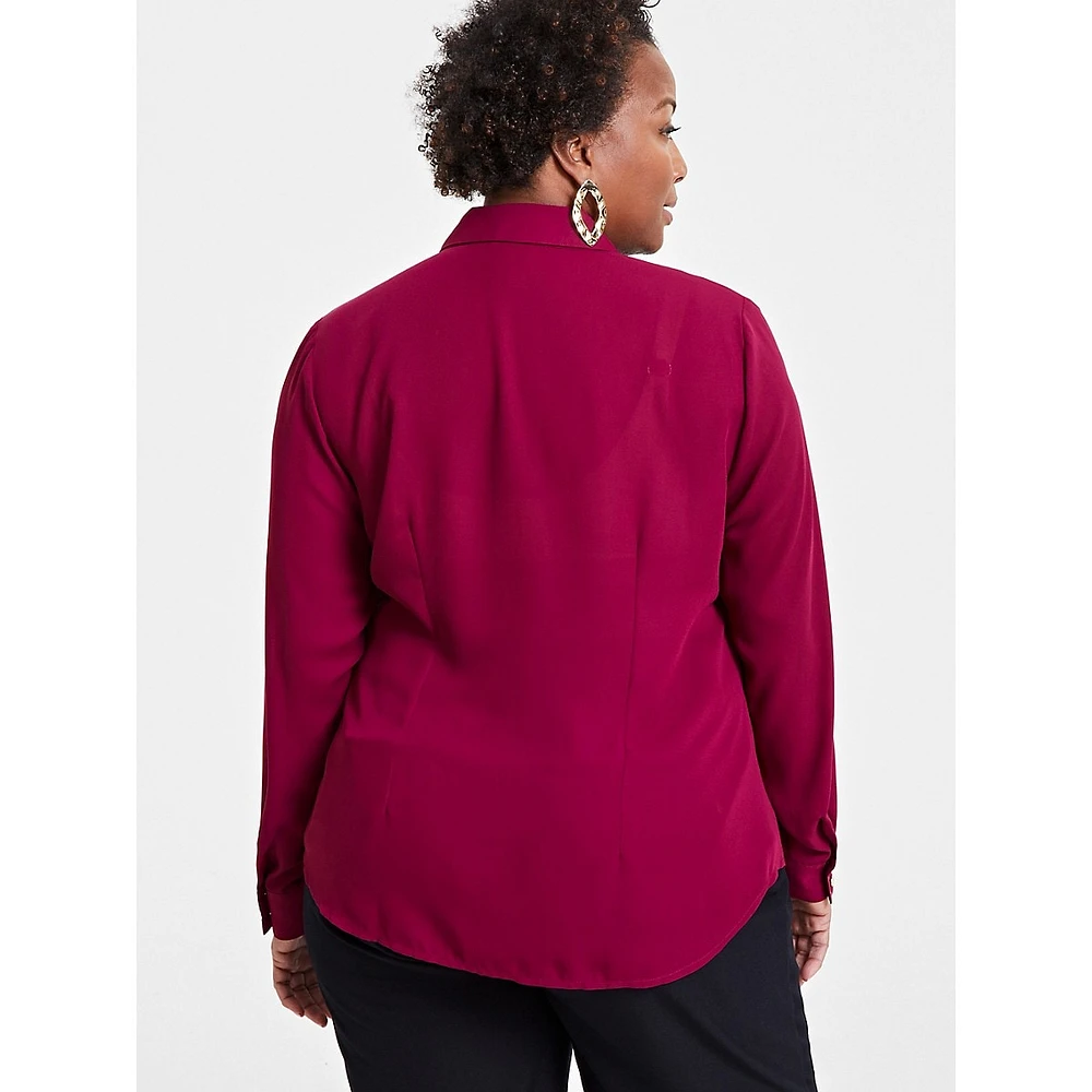 Plus Collared V-Neck Pocket Blouse