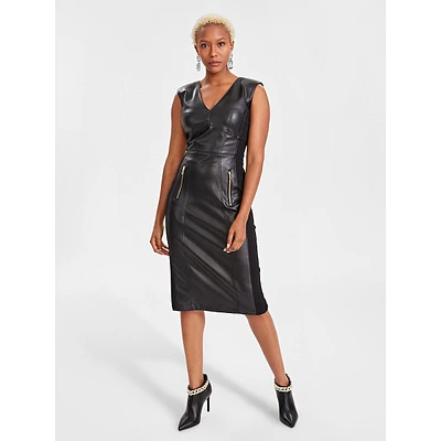 Sleeveless Faux Leather Dress