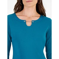 Petite Chain-Neck Cropped-Sleeve Top