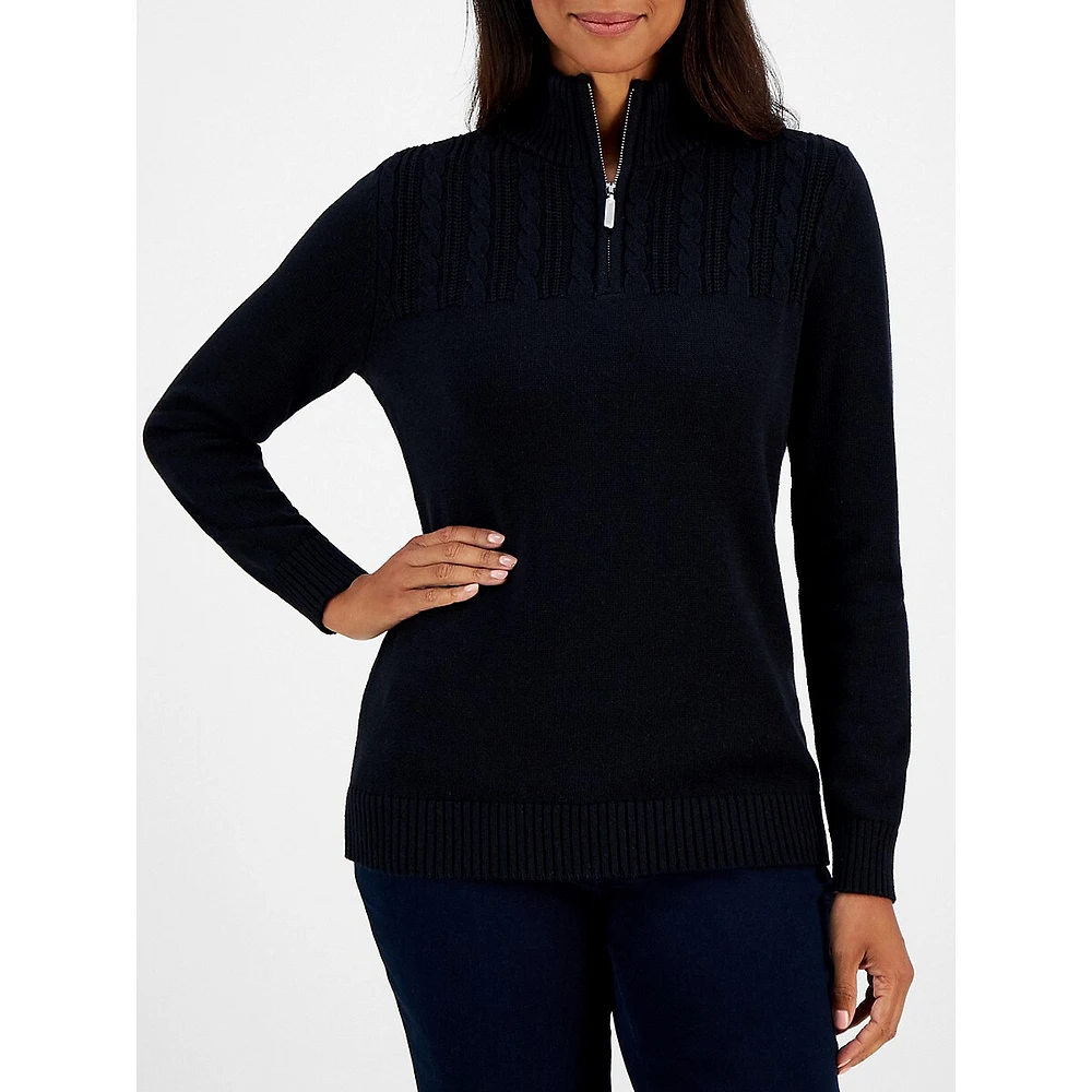 Petite Quarter-Zip Cable-Yoke Sweater