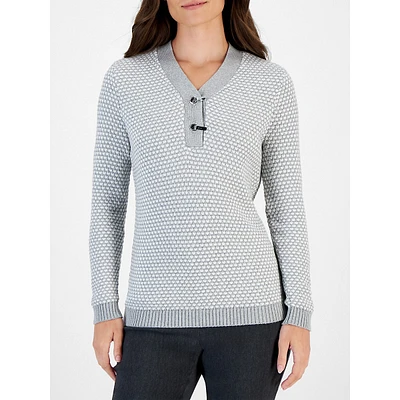 Textured-Knit Henley Sweater