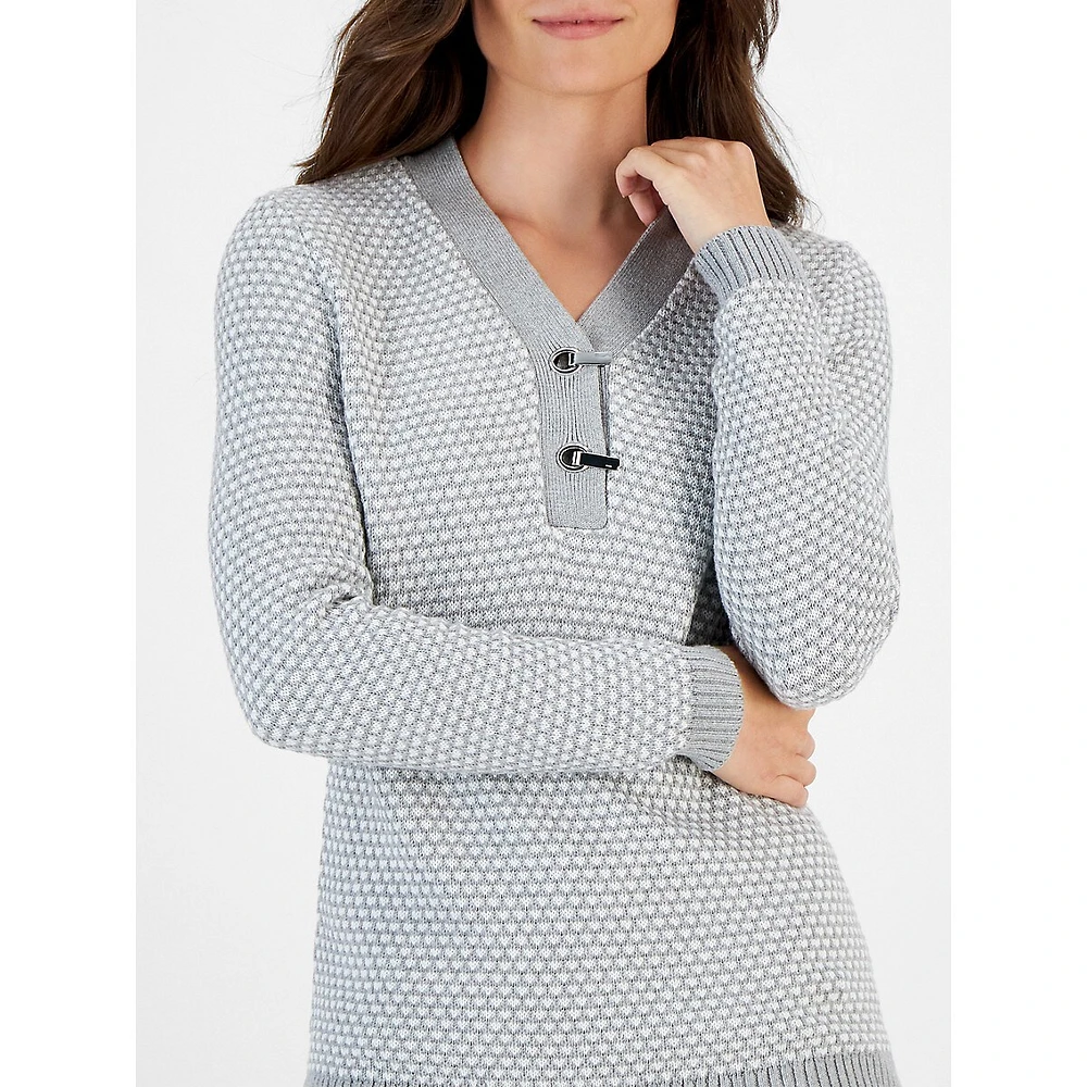 Petite Grommet-Clasp Henley Sweater