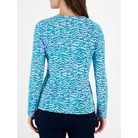 Venetian Strokes Printed Long-Sleeve Henley Top