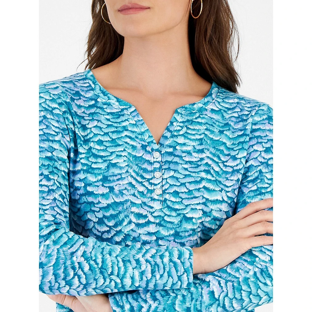 Venetian Strokes Printed Long-Sleeve Henley Top