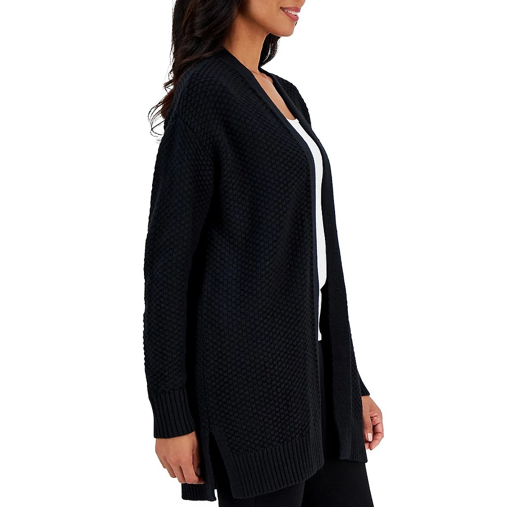 Petite Open-Front Textured-Stitch Cardigan