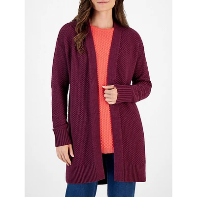 Petite Open-Front Textured-Stitch Cardigan