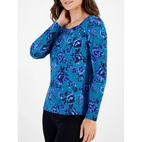 Noel Blooms Printed Long-Sleeve Scoopneck Top