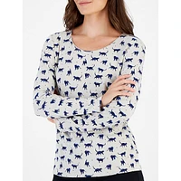 Shadow Play Cat-Print Long-Sleeve Scoopneck Top