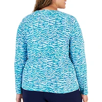 Plus Venetian Strokes Printed Long-Sleeve Henley Top