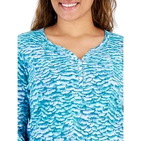 Plus Venetian Strokes Printed Long-Sleeve Henley Top