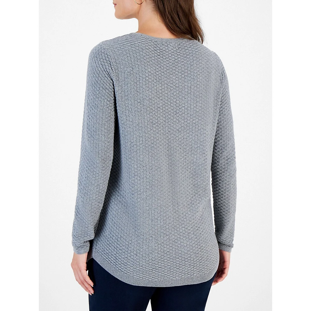 Curved-Hem Textured-Knit Sweater