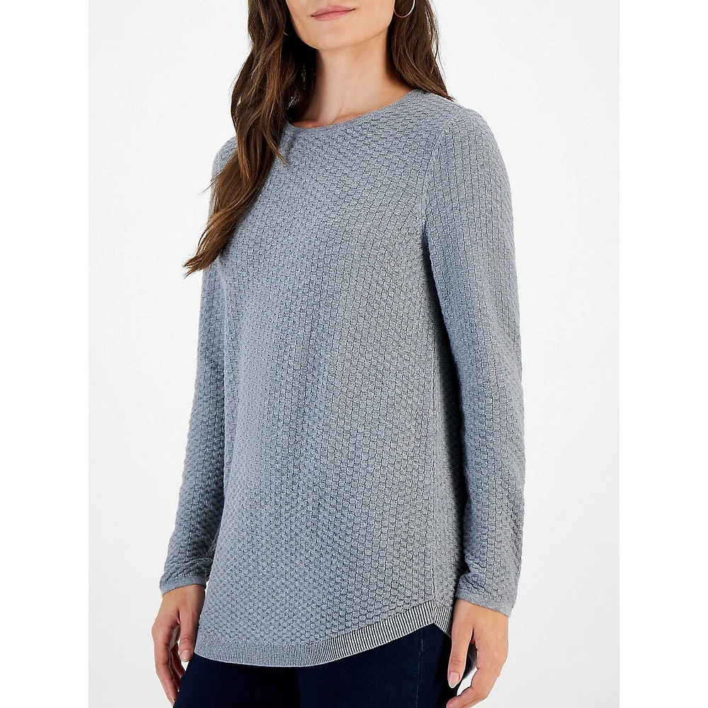 Curved-Hem Textured-Knit Sweater