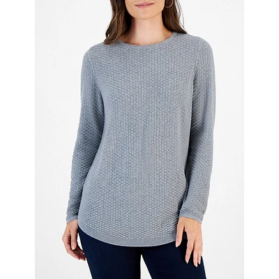 Curved-Hem Textured-Knit Sweater