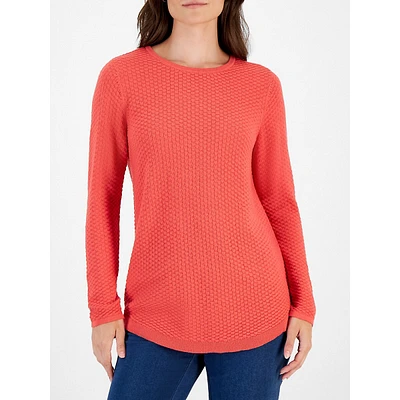 Curved-Hem Textured-Knit Sweater